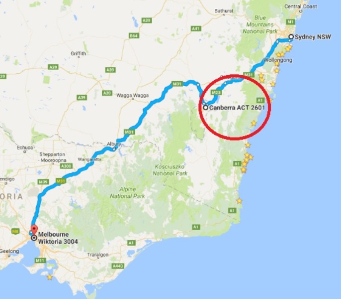Canberra na mapie