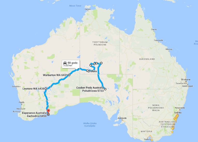 Trasa z Coober Pedy przez Alice Springs, Urulu do wybrzeża