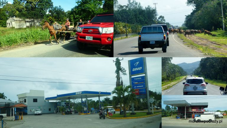 Zdjecie u góry, po lewej idealnie przedstawiajace Honduras, wóz z koniem tuż obok luksusowego samochodu