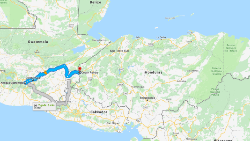 Trasa z Antigua w Gwatemali do Copan w Hondurasie