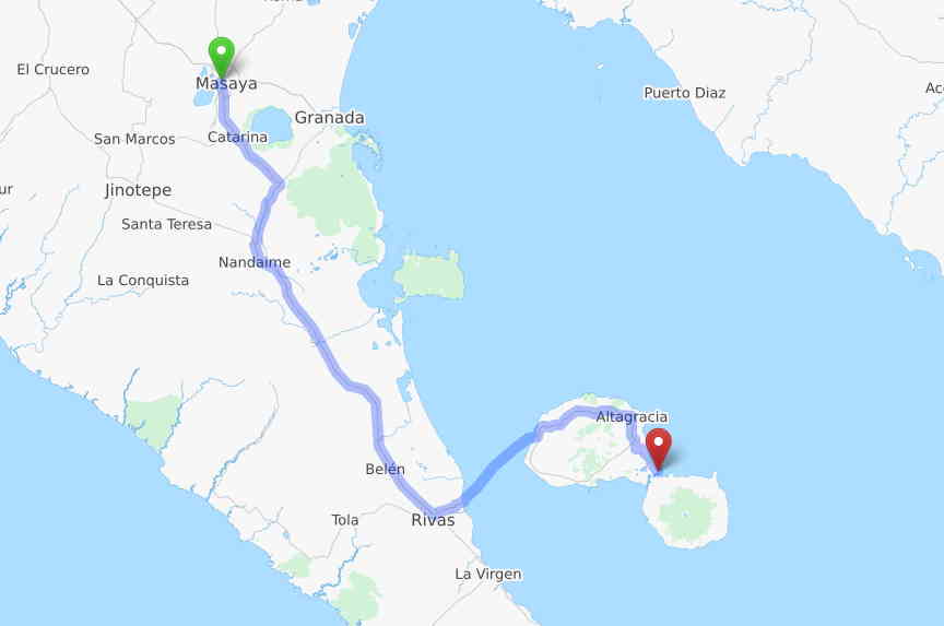 Trasa: Masaya - Rivas- San Jorge - Ometepe