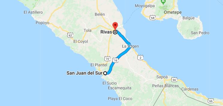 Trasa z San Juan del Sur do Rivas